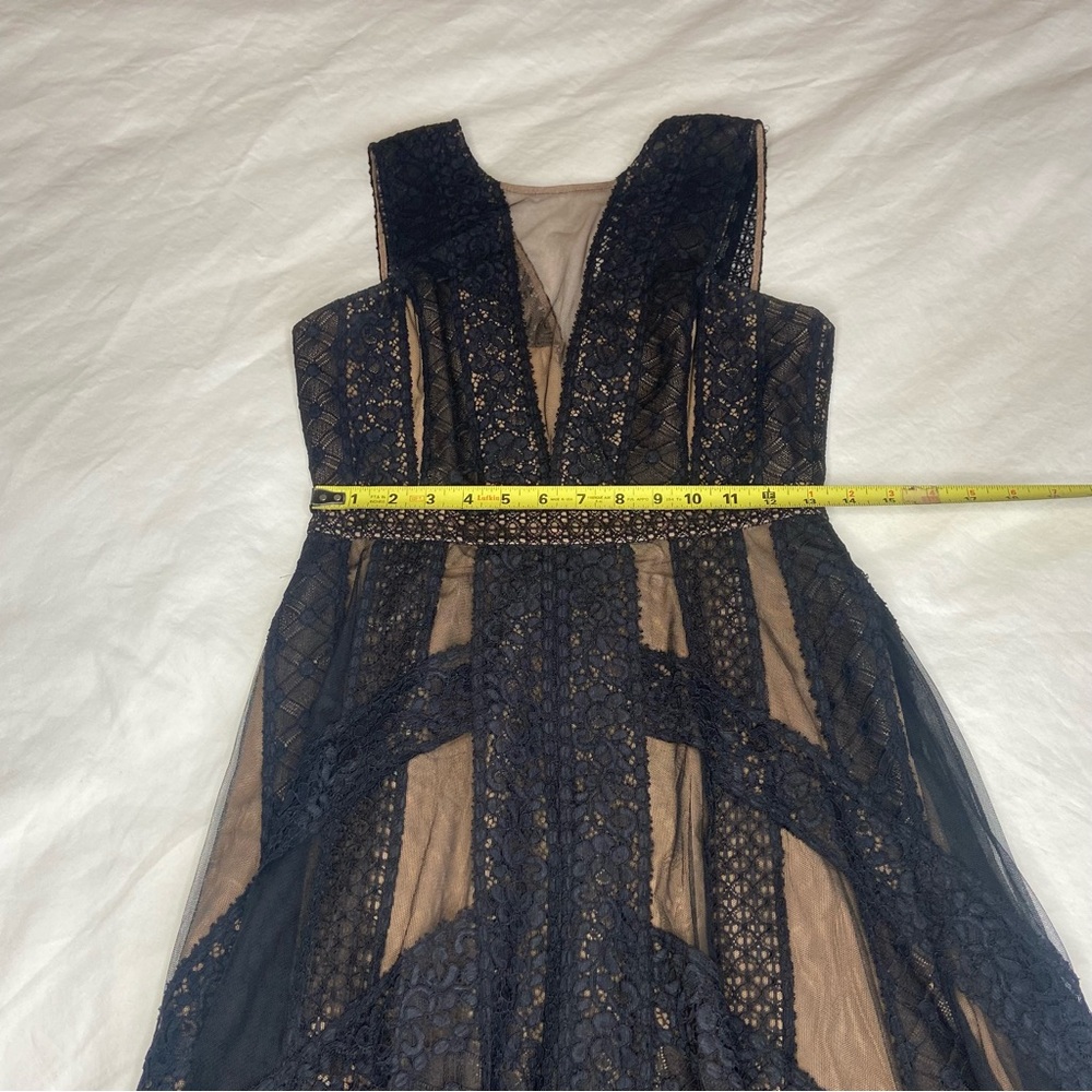 BCBG MAXAZRIA Andi Asymmetric Lace & Tulle Maxi Dress Black and nude sexy prom - Picture 10 of 13